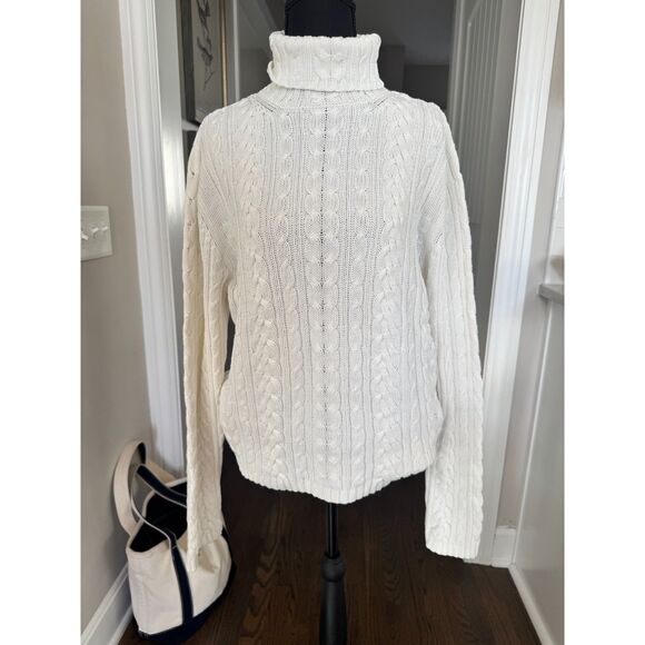 Amanda Smith Cable Knit Sweater Turtle neck L Cream Classic Fall Winter Pullover - Picture 5 of 7